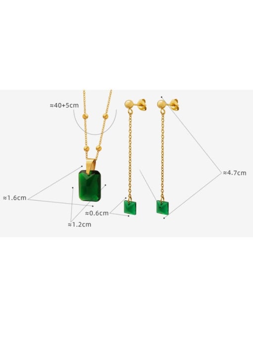 MAKA Vintage Geometric Titanium Steel Crystal Green Earring and Necklace Set 2
