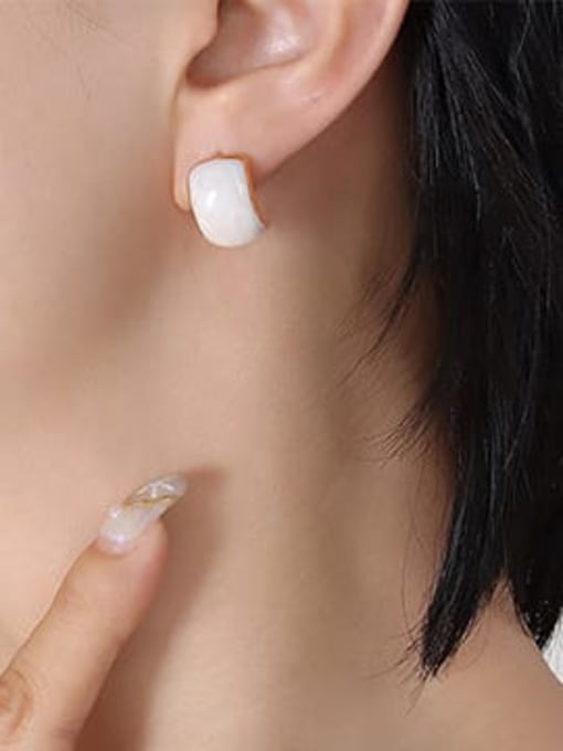 F076 White Earrings Titanium Steel Enamel Geometric Minimalist Stud Earring