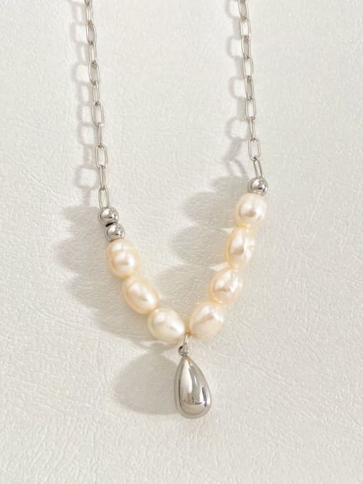 Steel color PDE746 Stainless steel Freshwater Pearl Water Drop Trend Beaded Necklace