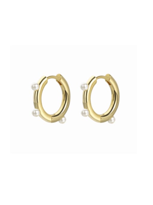 Clioro Brass Imitation Pearl Geometric Vintage Huggie Earring 0