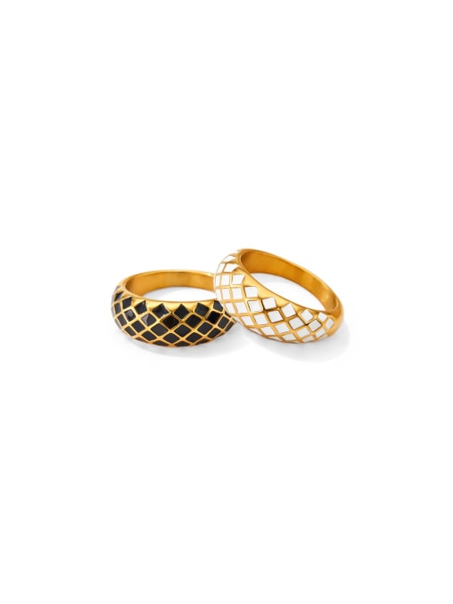 Clioro Stainless steel Enamel Geometric Trend Band Ring 0