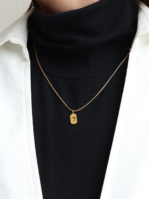 Gold 40+5cm Titanium 316L Stainless Steel Minimalist  Hollow Number 7 Necklace with e-coated waterproof