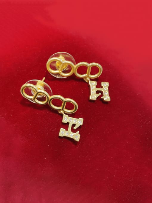 H00051 Brass Cubic Zirconia Letter Vintage Drop Earring