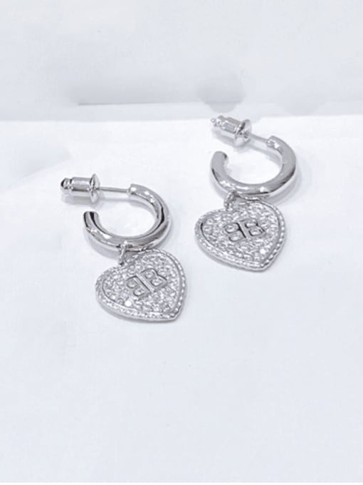 H00691 steel Brass Cubic Zirconia Heart Vintage Huggie Earring