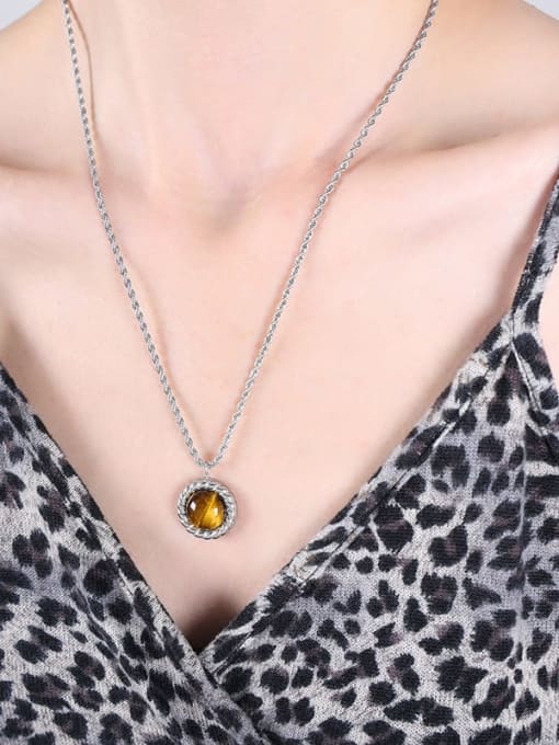 Steel Tiger's eye necklace 50cm Titanium Steel Tiger Eye Vintage Round Earring and Necklace Set
