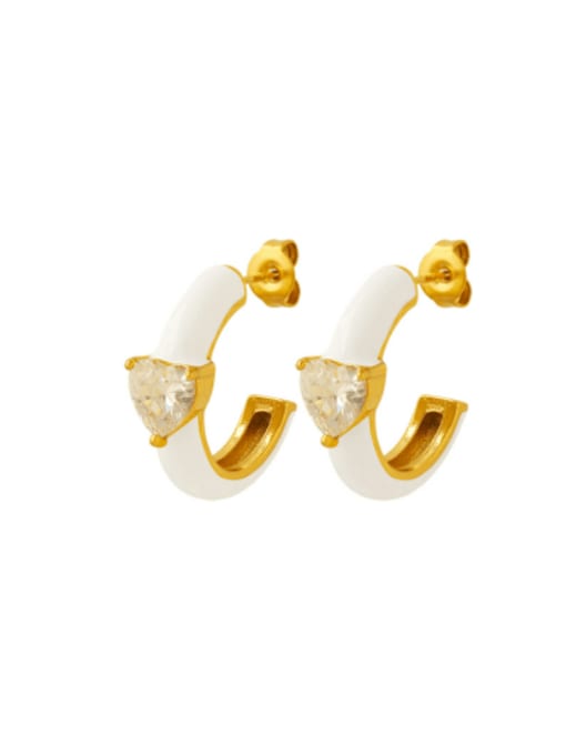 F716 White Oil Gold Earrings Titanium Steel Enamel Geometric Minimalist Stud Earring