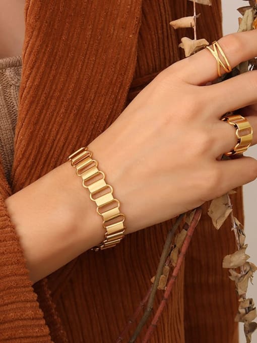 E037 Gold Bracelet Titanium Steel Minimalist Geometric  Ring Bracelet and Necklace Set