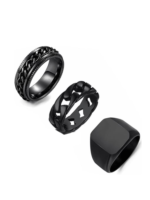 Black three piece set Stainless steel Geometric Hip Hop Stackable Ring Set