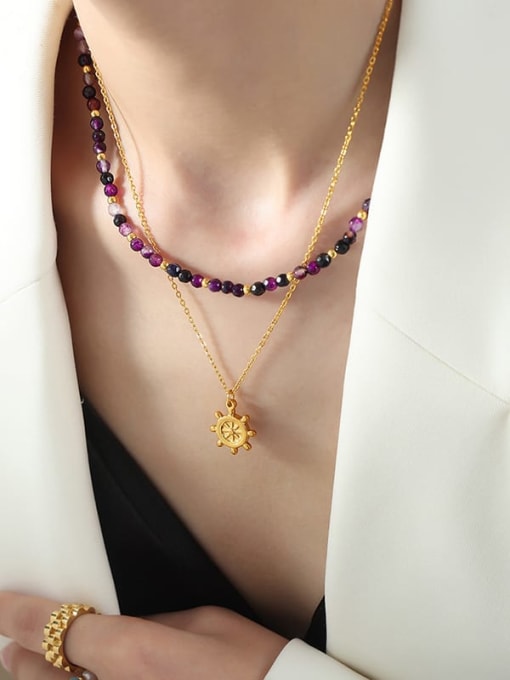 MAKA Titanium Steel Natural Stone Geometric Trend Beaded Necklace 1