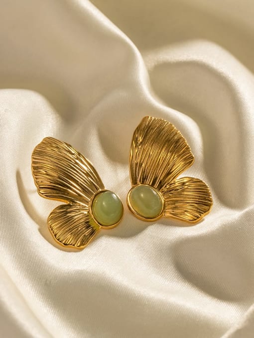 J&D Stainless steel Emerald Butterfly Vintage Stud Earring 1