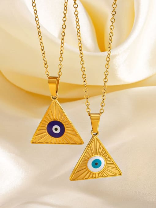 J$L  Steel Jewelry Stainless steel Enamel Evil Eye  Vintage Geometric Pendant Necklace 1