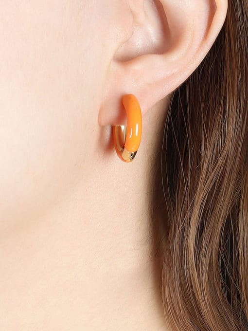 F746 Orange Oil Dropping Earrings Titanium Steel Enamel Geometric Trend Hoop Earring