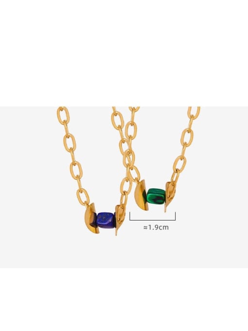 MAKA Titanium Steel Turquoise Green Geometric Trend Cuban Necklace 3