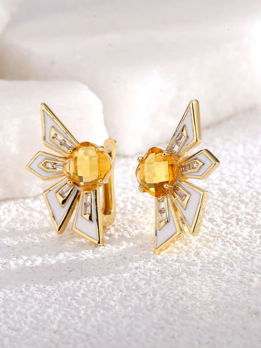 H01622 Gold Brass Cubic Zirconia Geometric Dainty Stud Earring