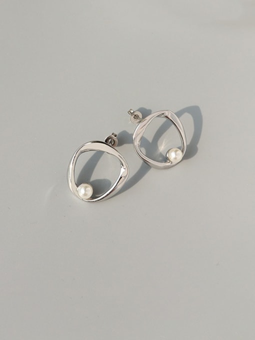 Steel Titanium 316L Stainless Steel Imitation Pearl Geometric Minimalist Stud Earring with e-coated waterproof