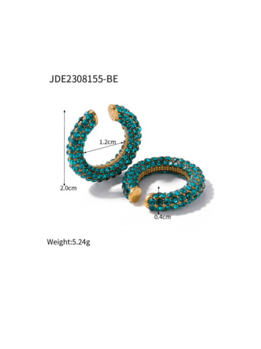 JDE2308155 BE Stainless steel Rhinestone Geometric Hip Hop Stud Earring