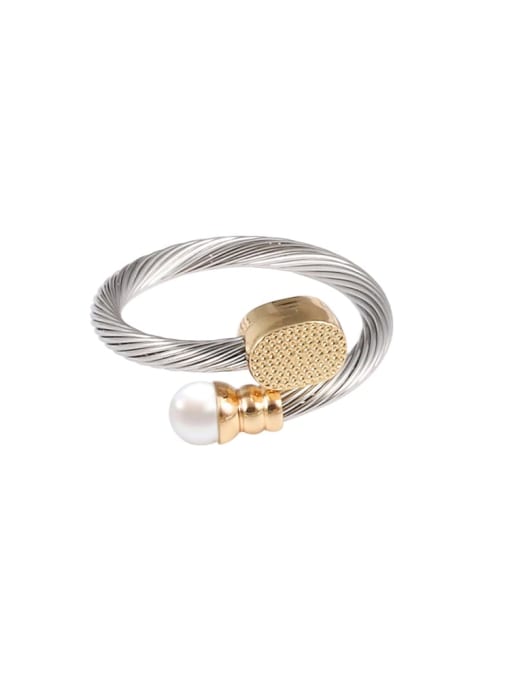 Platinum Oval Ring Stainless steel Imitation Pearl Hip Hop Irregular Ring Earring And Bracelet Set