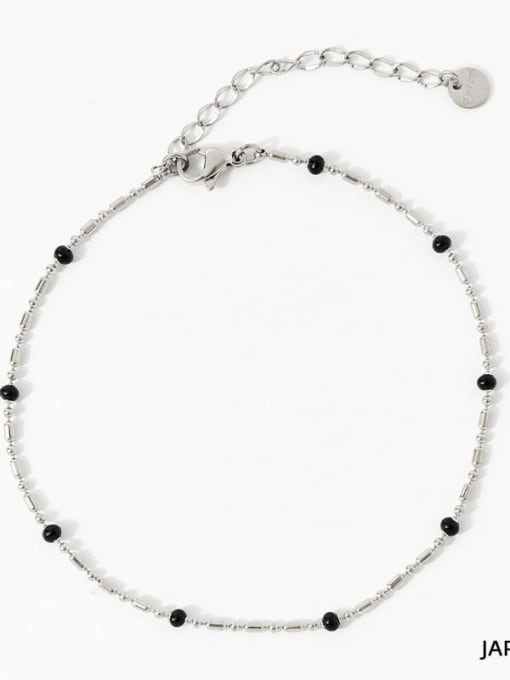 JAP349 ankle chain silver+dazzling black Stainless steel Irregular Minimalist Beaded Necklace
