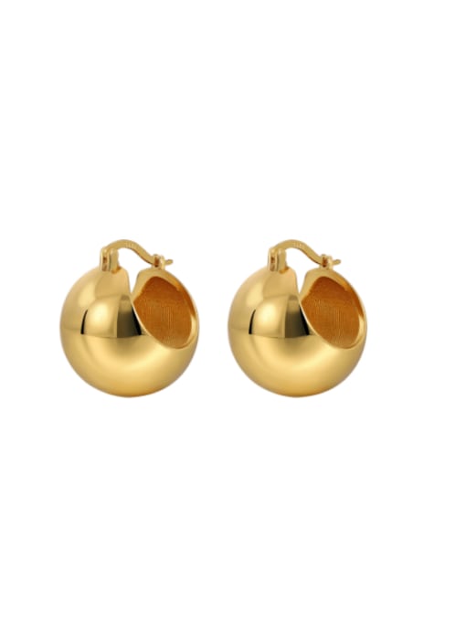 H01171 Gold Brass Smooth Round Ball Minimalist Huggie Earring
