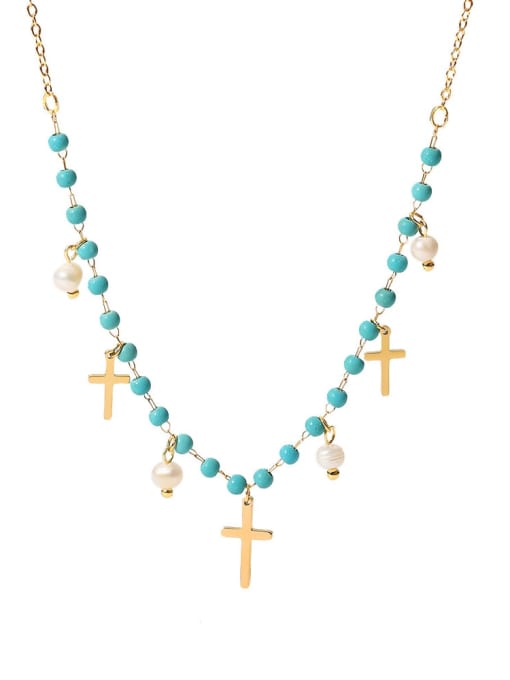 J&D Stainless steel Freshwater Pearl Cross Vintage Necklace 0