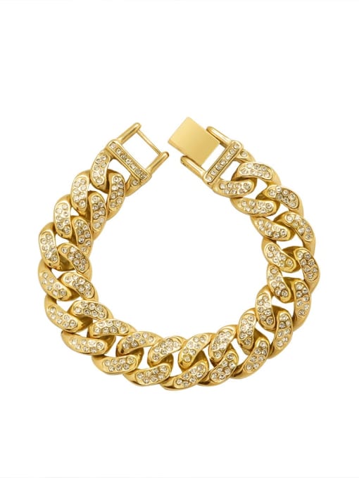 E008 gold bracelet 16cm Titanium Steel Rhinestone Geometric Hip Hop Bracelet