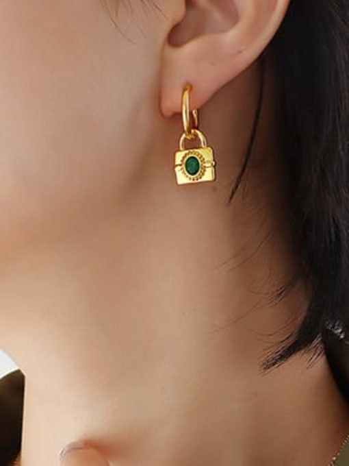 F032 gold green Zircon Earrings Titanium Steel Glass Stone Vintage Geometric  Earring and Necklace Set