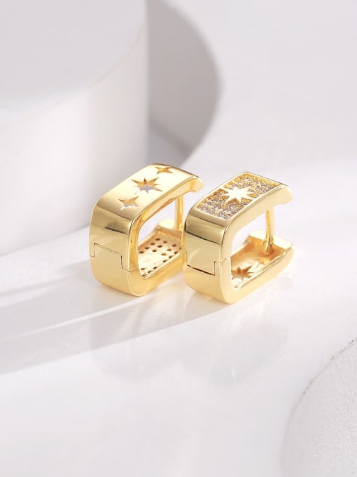 H01385 Gold Brass Cubic Zirconia Geometric Trend Stud Earring