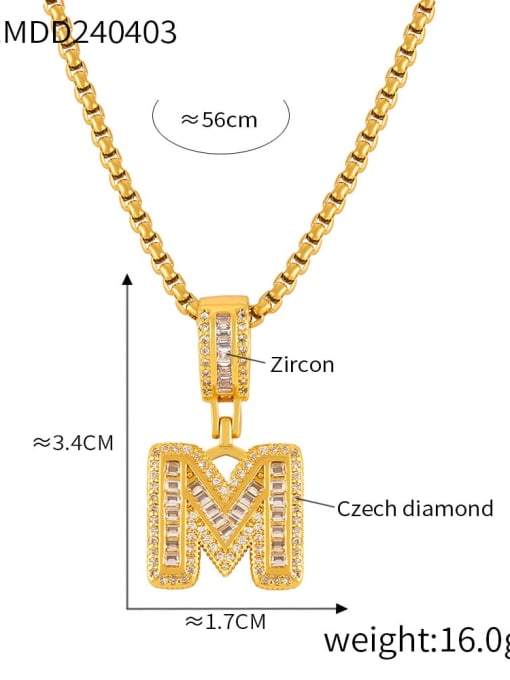 P1991 M Brass Cubic Zirconia Letter Vintage Necklace