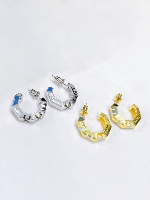 Clioro Brass Cubic Zirconia Geometric Minimalist Stud Earring