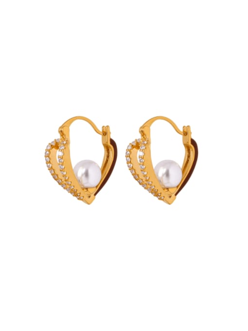 MAKA Brass Cubic Zirconia Heart Vintage Huggie Earring 0