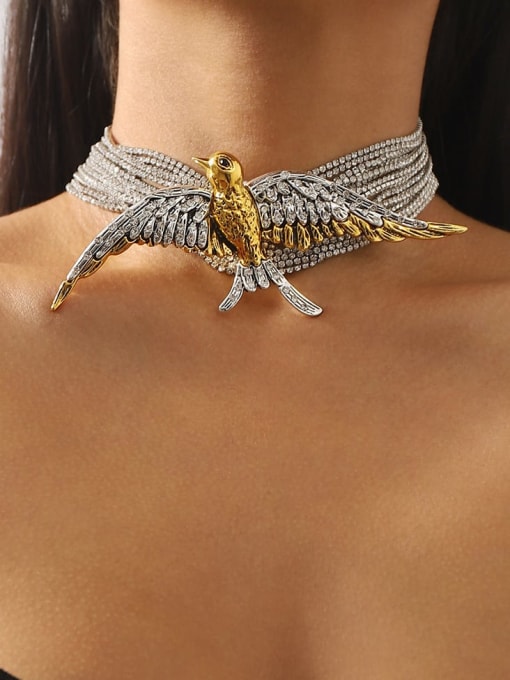 MeiDi-Jewelry Alloy  Rhinestone Owl Hip Hop Choker Necklace 1
