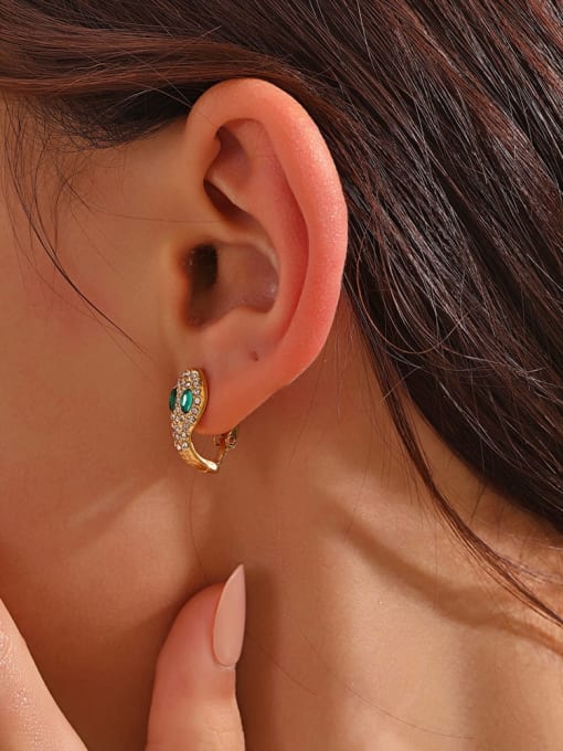 J$L  Steel Jewelry Stainless steel Rhinestone Snake Vintage Stud Earring 1