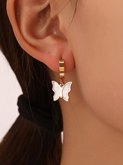 J$L  Steel Jewelry Stainless steel Shell Butterfly Hip Hop Huggie Earring 1