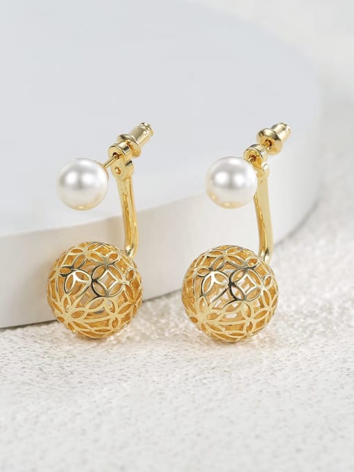 H01060 Gold Brass Imitation Pearl Geometric Trend Stud Earring