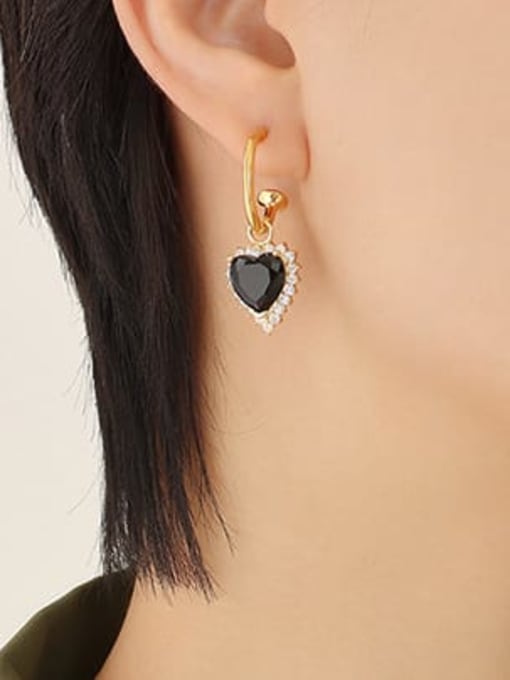 F012 Gold Black Crystal Earrings Titanium Steel Glass Stone Vintage Heart Earring and Necklace Set