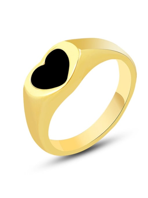 A297 black heart ring gold Titanium Steel Acrylic Heart Minimalist Band Ring