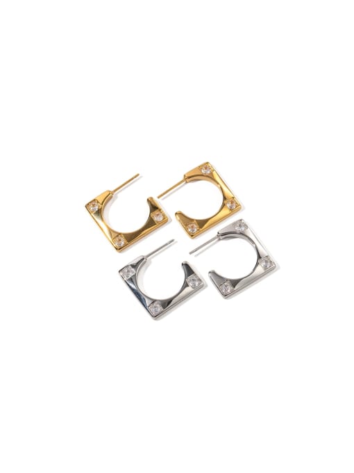 J&D Stainless steel Cubic Zirconia Geometric Trend Stud Earring 0