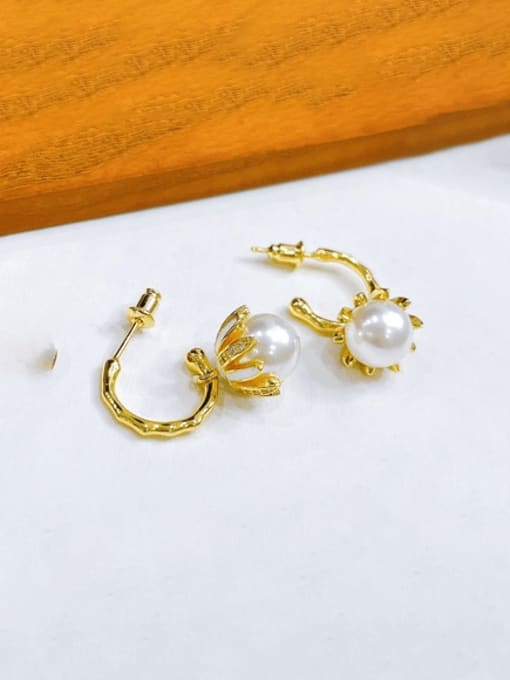 H00791 gold Brass Imitation Pearl Geometric Vintage Hook Earring