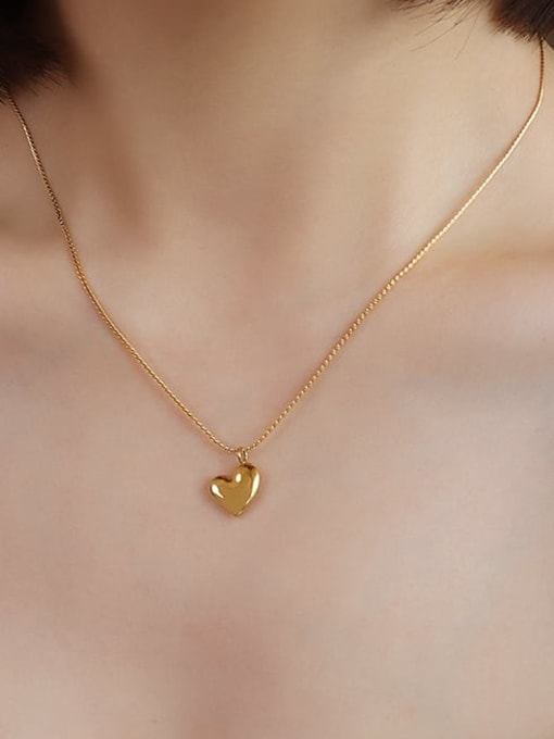 P694 gold necklace 42+5cm Titanium 316L Stainless Steel Smooth Heart Minimalist Necklace with e-coated waterproof