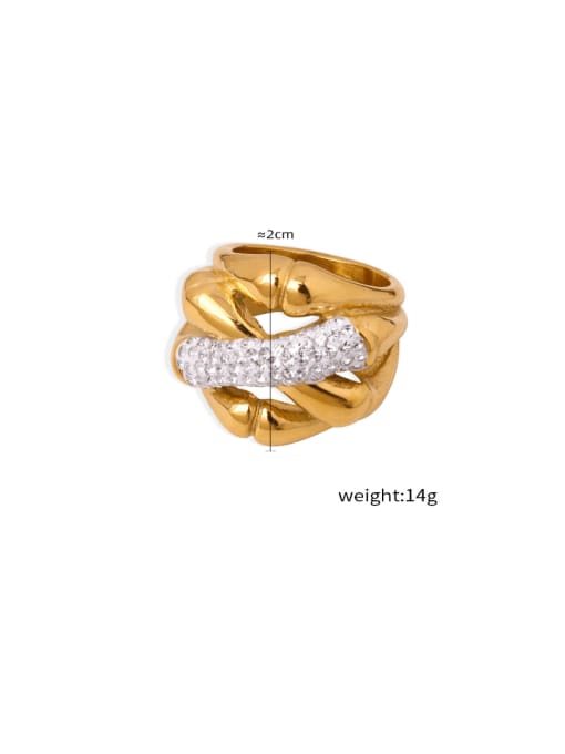 A690 Gold Ring Titanium Steel Rhinestone Irregular Geometric Vintage Band Ring