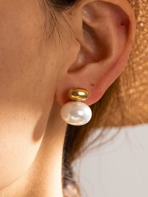 J&D Stainless steel Imitation Pearl Geometric Dainty Stud Earring 1