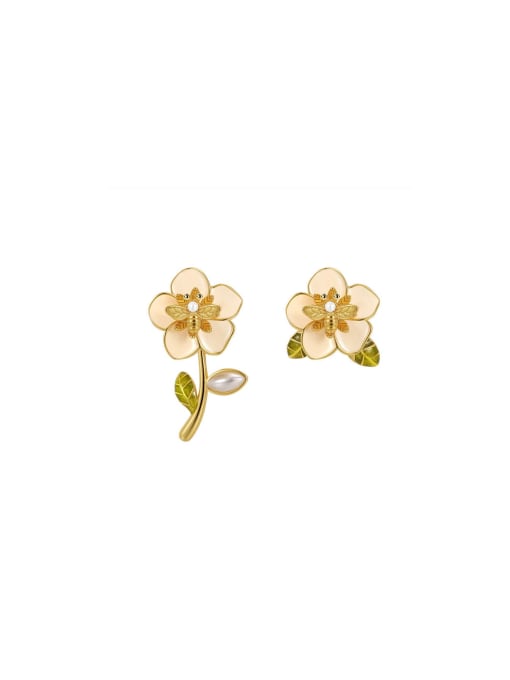 Clioro Brass Imitation Pearl Enamel Flower Dainty Stud Earring 0