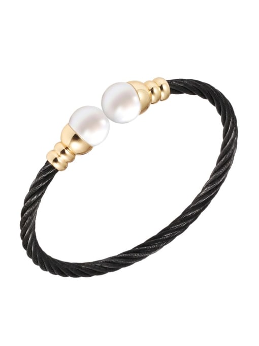 Black Pearl Bracelet Stainless steel Imitation Pearl Hip Hop Irregular   Ring Earring And Bracelet Set