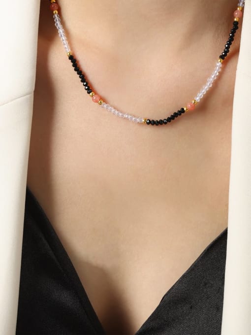 P1543 Natural Stone Necklace 40 +7cm Titanium Steel Freshwater Pearl Geometric Trend Beaded Necklace