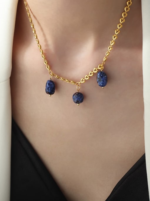 P1720 Lapis lazuli necklace 37+ 5cm Titanium Steel Natural Stone Tassel Trend Tassel Necklace