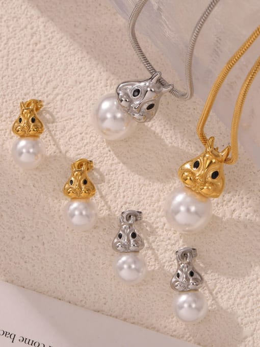 MAKA Titanium Steel Imitation Pearl Minimalist Rabbit  Earring and Necklace Set 2