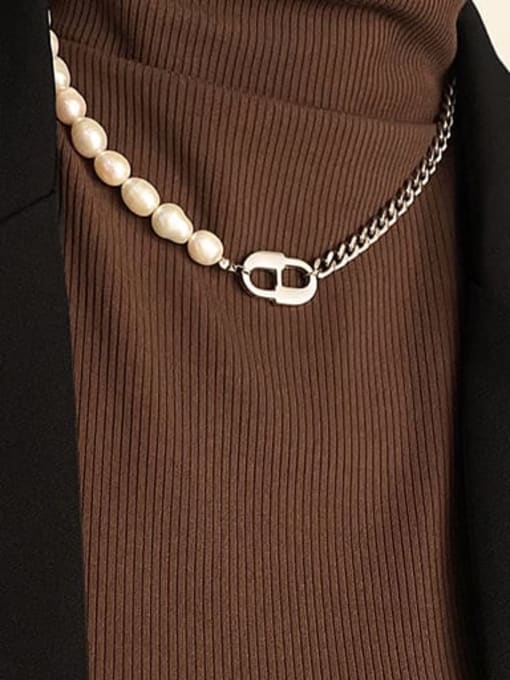 YAYACH Titanium Steel Imitation Pearl Geometric Vintage Necklace 1