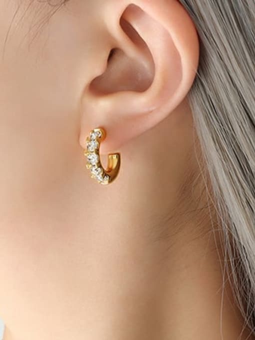 F215 White Zircon Gold Earrings Titanium Steel Cubic Zirconia Geometric Minimalist Stud Earring