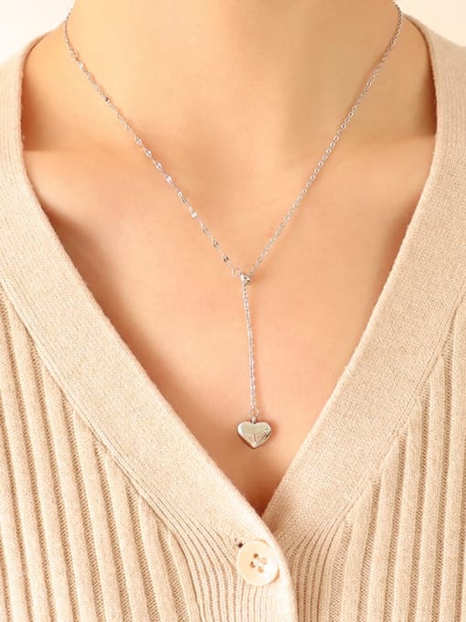 P682 Steel Necklace 45 +5cm Titanium Steel Heart Minimalist Lariat Necklace