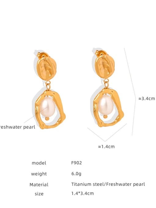 F902 Gold Earrings Titanium Steel Freshwater Pearl Geometric Trend Stud Earring